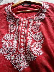 Red Embroidered Kurta