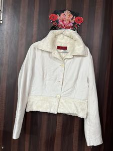 White Faux Fur Trim Jacket
