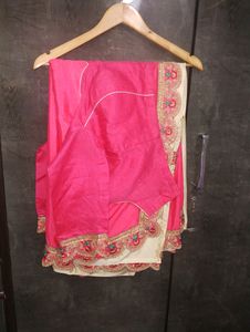 Beautiful Pink & Cream Color Saree With Blouse