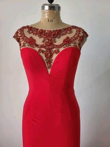 Red Embellished Evening Gown