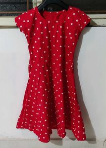 Red Heart Print Casual Dress