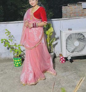 New Elegant peach nylon saree with blouse piece