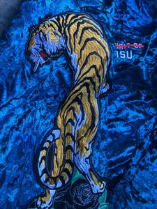 Evisu Blue Velvet Bomber Jacket