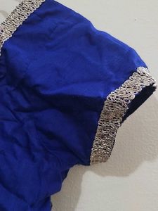 Blue Sari Blouse with Silver Trim