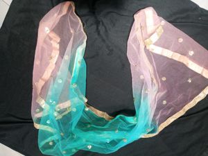 Net Dhupatta Blue And Baby Pink Mixed