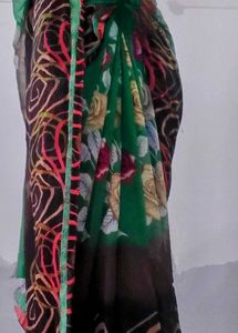 Green Floral Print Saree