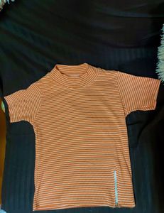 Striped Mock Neck Tee