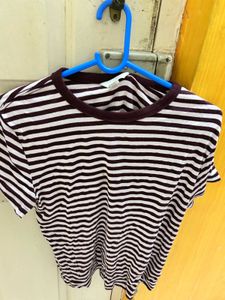 Beautiful Maroon Strip Textured T-shirt
