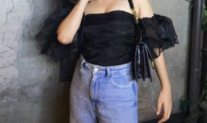 Black Ruffle Sleeves Top