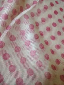 Pink &amp; White Paisley Polka Dot Saree
