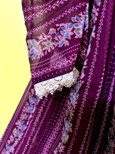 Purple Color Crocheted Neck Midi Dress