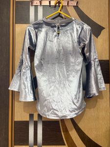 Metallic Silver Velvet Floral Top