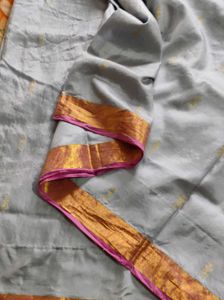 Elegant Grey And Pink Silk Saree