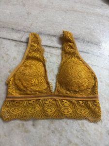 V Neck Lace Paded Mustard Bralette