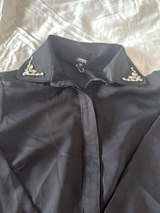 Embellished Collar Black Blouse