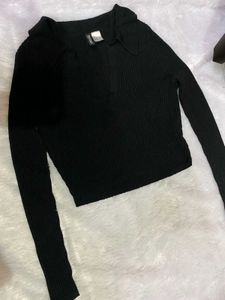 H&amp;M Black Ribbed Crop Top