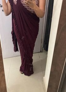 Girlish Partwear Ready To Wear Wine Saree