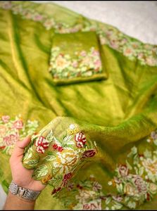 🔥 new  without tags banarasi tissue imbored sare�