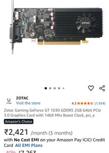 ZOTAC GeForce GT 1030 –Graphics Card - HDMI and DV