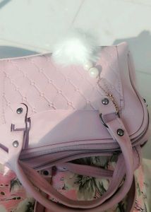 Pink Handbag with Pom-Pom Charm