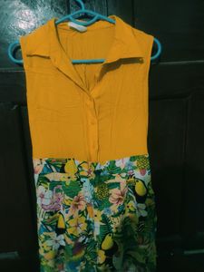 Yellow And Printed Jump Suit