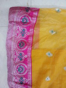 Pink &amp; Yellow Embroidered Top With Skirt
