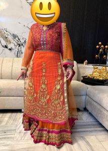Orange And Pink Anarkali Style Lehenga