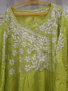 Lime Green chikankari Embroidered Kurta