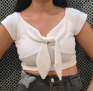 Cute White Tie-Front Crop Top