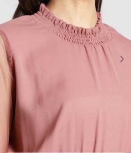 Women Peach-Coloured Self Design Blouson Top