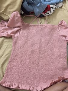 Pink Off-Shoulder Smocked Top