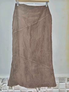 Brown Suede Midi Skirt High Waist 28"-30"