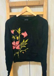 Floral Print Black woolen Top size-36-38