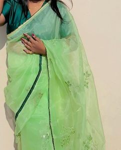Lime Green Organza Saree
