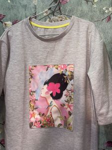 Korean Grey Graphic Print T-Shirt Dress