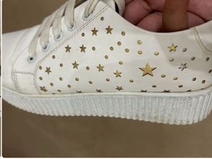 White Shoes with Cute Golden Design