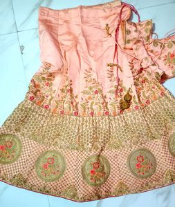 Peach and pink Embroidered bridal Lehenga Choli