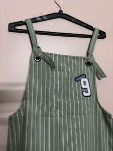 Olive Green Striped Overalls