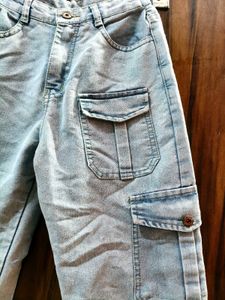 Light Wash Denim Cargo Pants