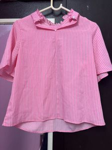 Pink Striped Ruffle Top