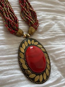 Red Beaded Statement Necklace