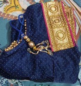 NET Saree With Blouse (Nevy Blue Colour)