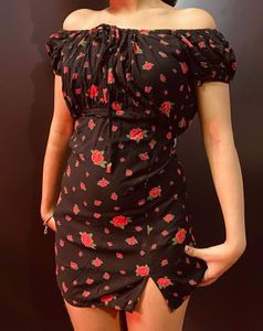 Black floral off shoulder sundress