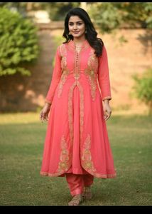 Light Red  & Gold Embroidered Anarkali
