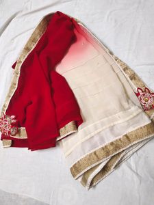 Woww Red Shady Saree With Patchwork