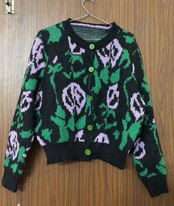 Floral Patterned Cardigan Sweater