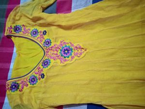 Yellow Embroidered anarkali suit