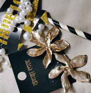 Gold Flower Statement Earrings