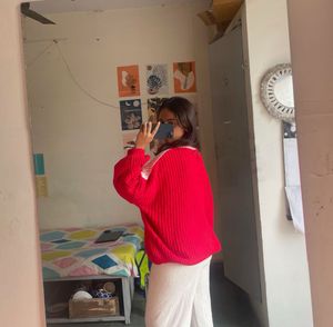 Red Colorblocked Knit Sweater