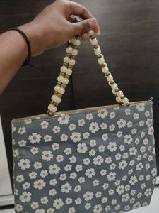 Floral Print Beaded Handle Bag